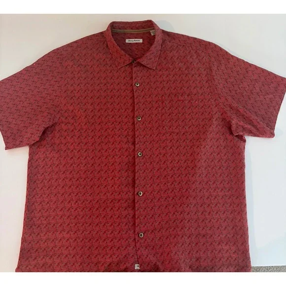 Tommy Bahama Mens XXXL Red Geometric Diamond Print Short Sleeve Button Shirt - Picture 3 of 4